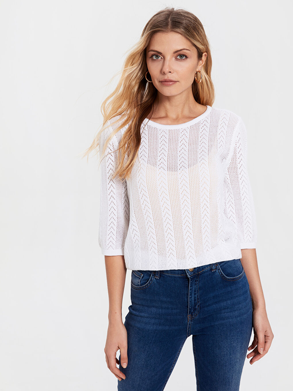 Ekru Bisiklet Yaka Kadın Kazak-1