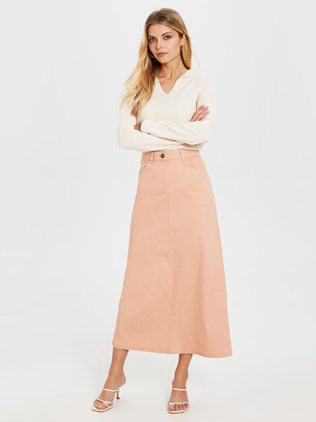 Pembe Standart Fit A Kesim Gabardin Kadın Etek