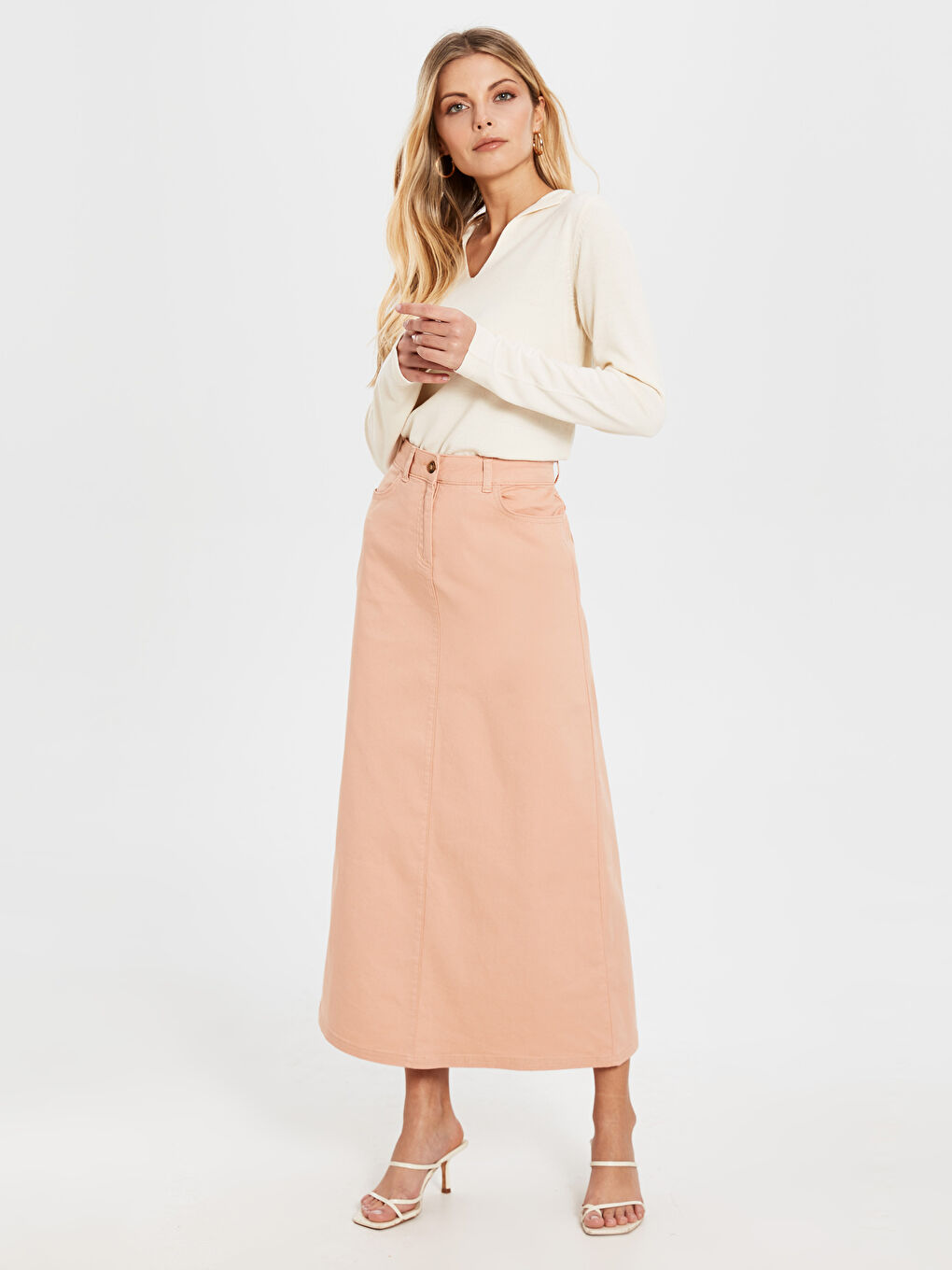 Pembe Standart Fit A Kesim Gabardin Kadın Etek-1