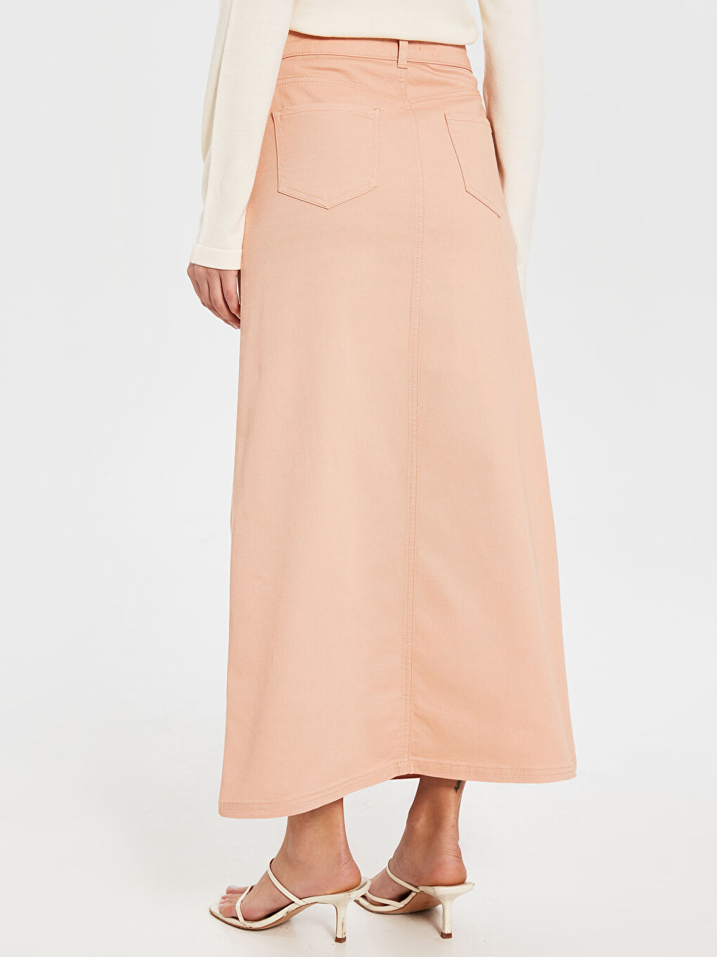 Pembe Standart Fit A Kesim Gabardin Kadın Etek-2