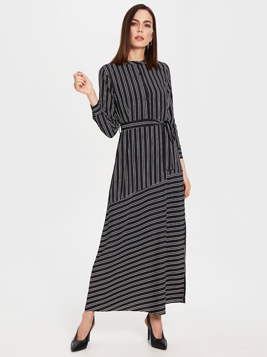 Siyah Standart Fit Uzun Kollu Kadın Gömlek Elbise-1