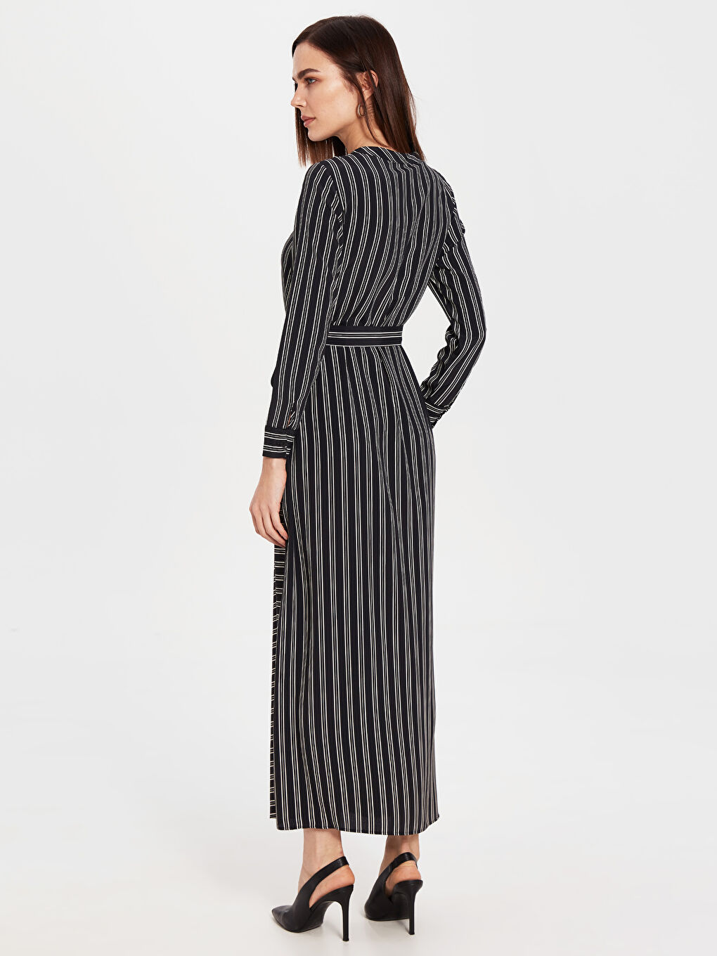 Siyah Standart Fit Uzun Kollu Kadın Gömlek Elbise-2