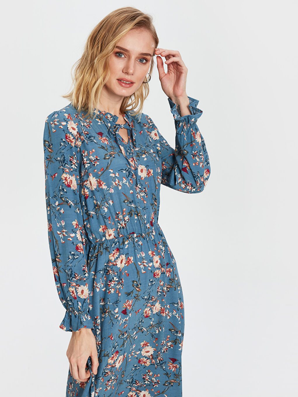 Yeşil Standart Fit Uzun Kollu Kadın Elbise-2