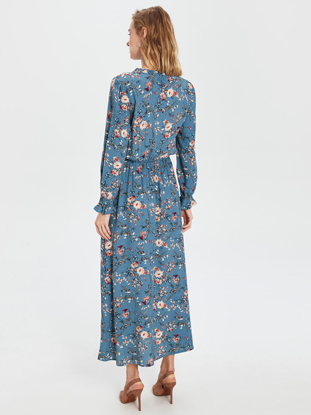 Yeşil Standart Fit Uzun Kollu Kadın Elbise-3