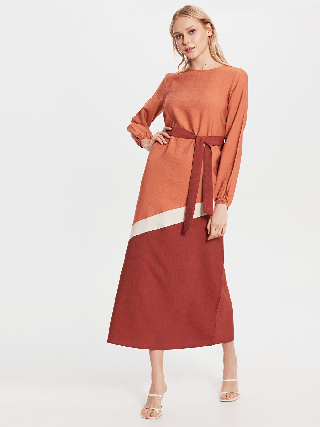 Kahverengi Standart Fit Uzun Kollu Kadın Elbise