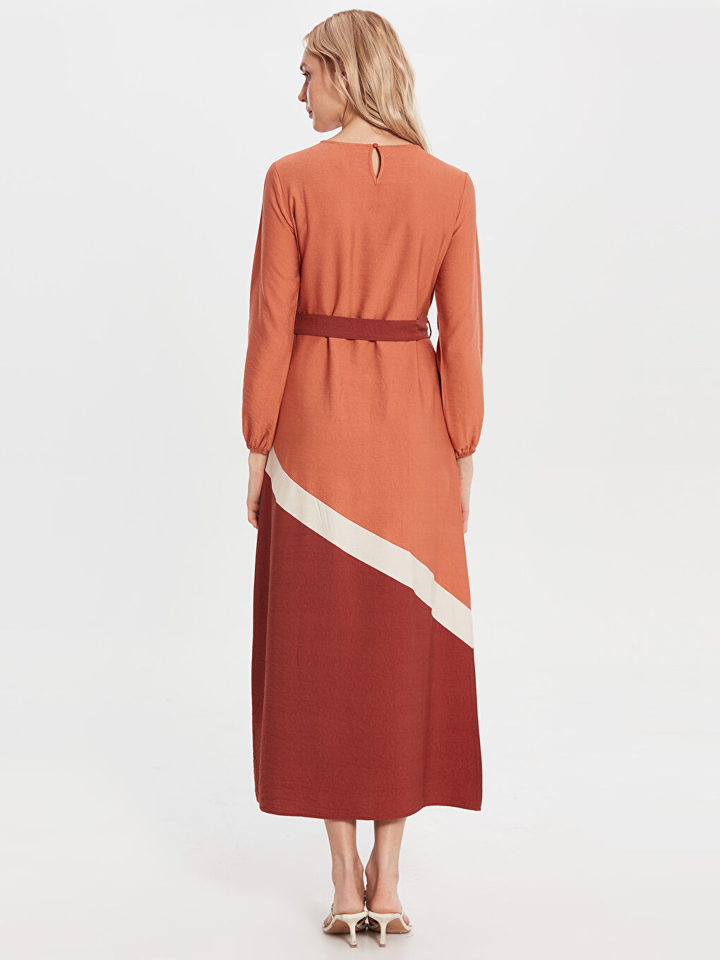 Kahverengi Standart Fit Uzun Kollu Kadın Elbise-1
