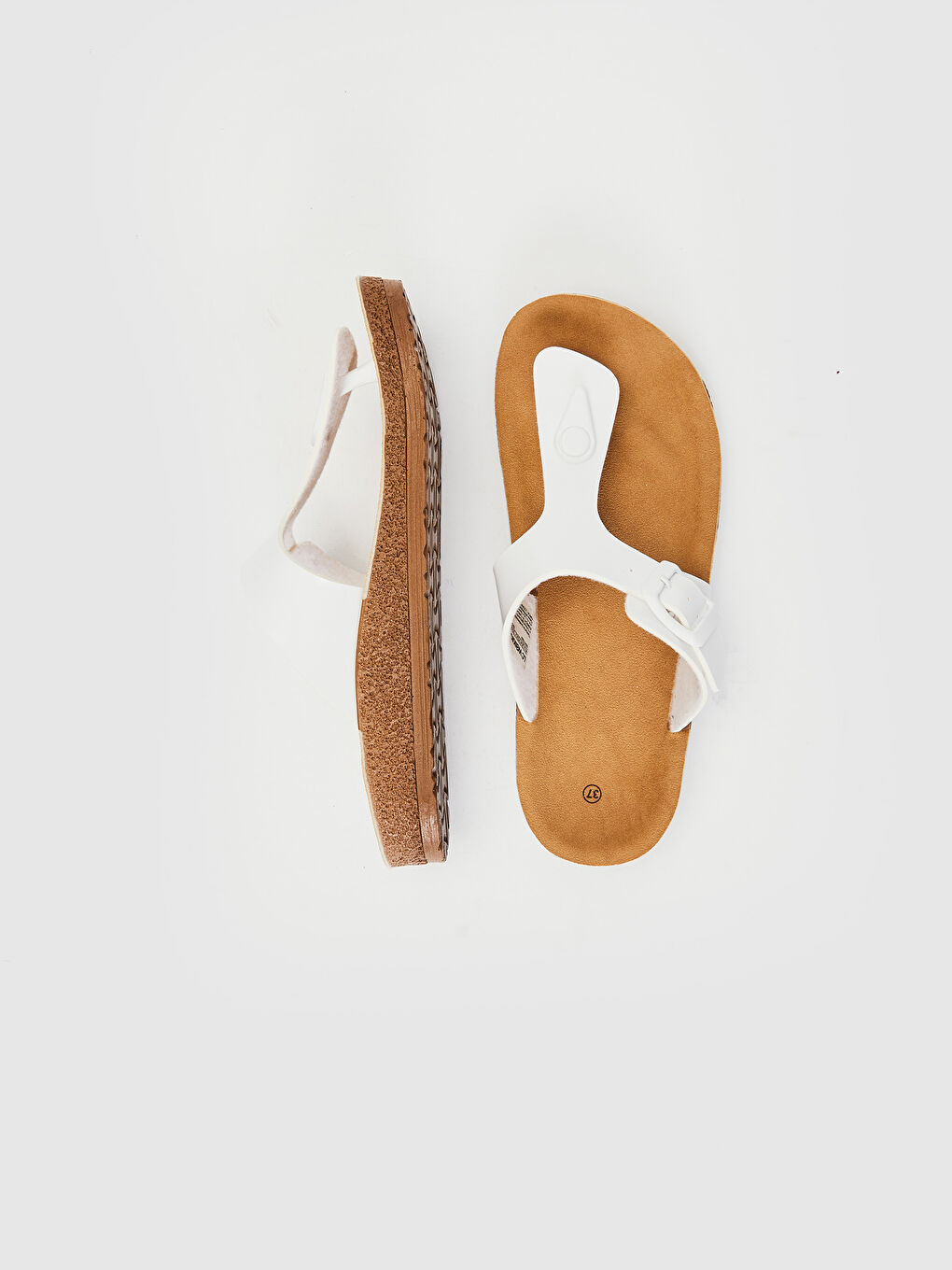 Beyaz Kadın Toka Detaylı Parmak Arası Terlik-1