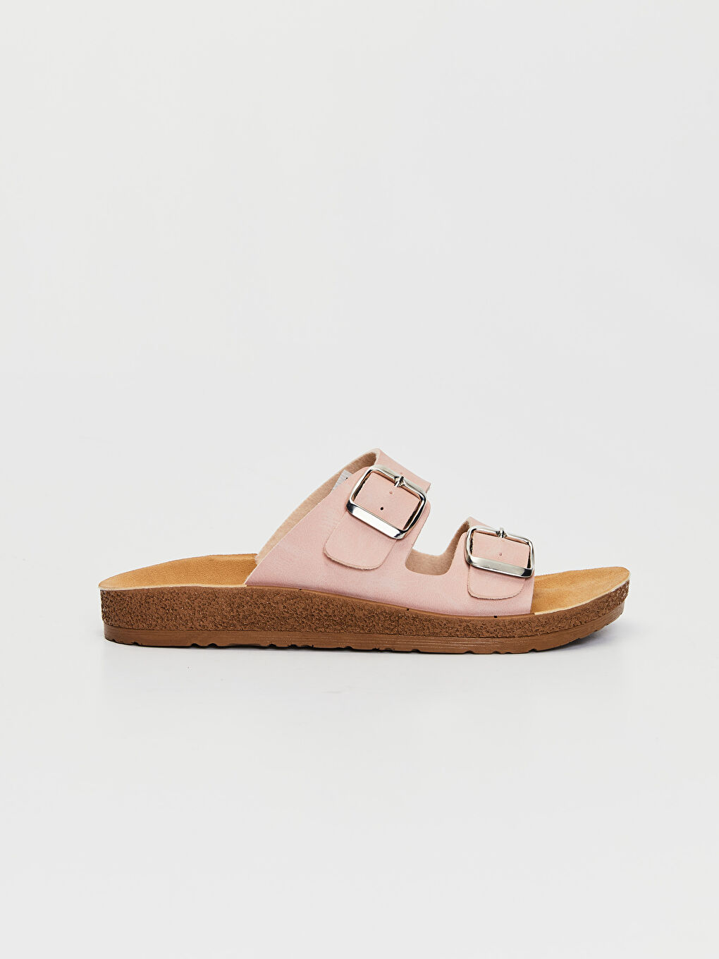 Pembe Kadın Çift Bantlı Kalın Taban Terlik