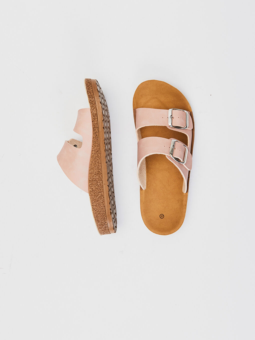 Pembe Kadın Çift Bantlı Kalın Taban Terlik-1