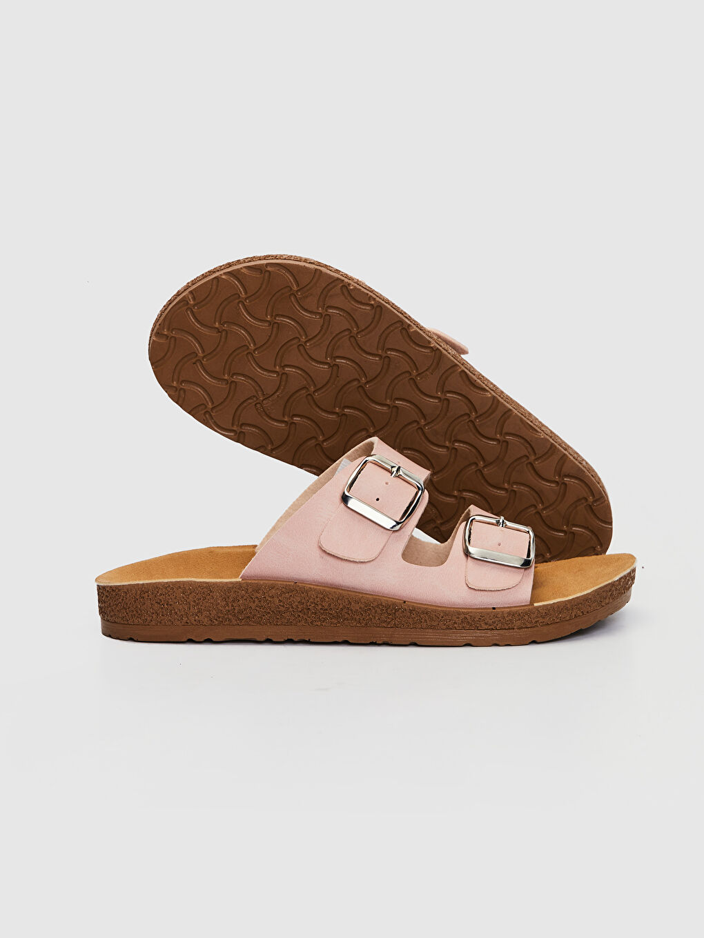 Pembe Kadın Çift Bantlı Kalın Taban Terlik-2