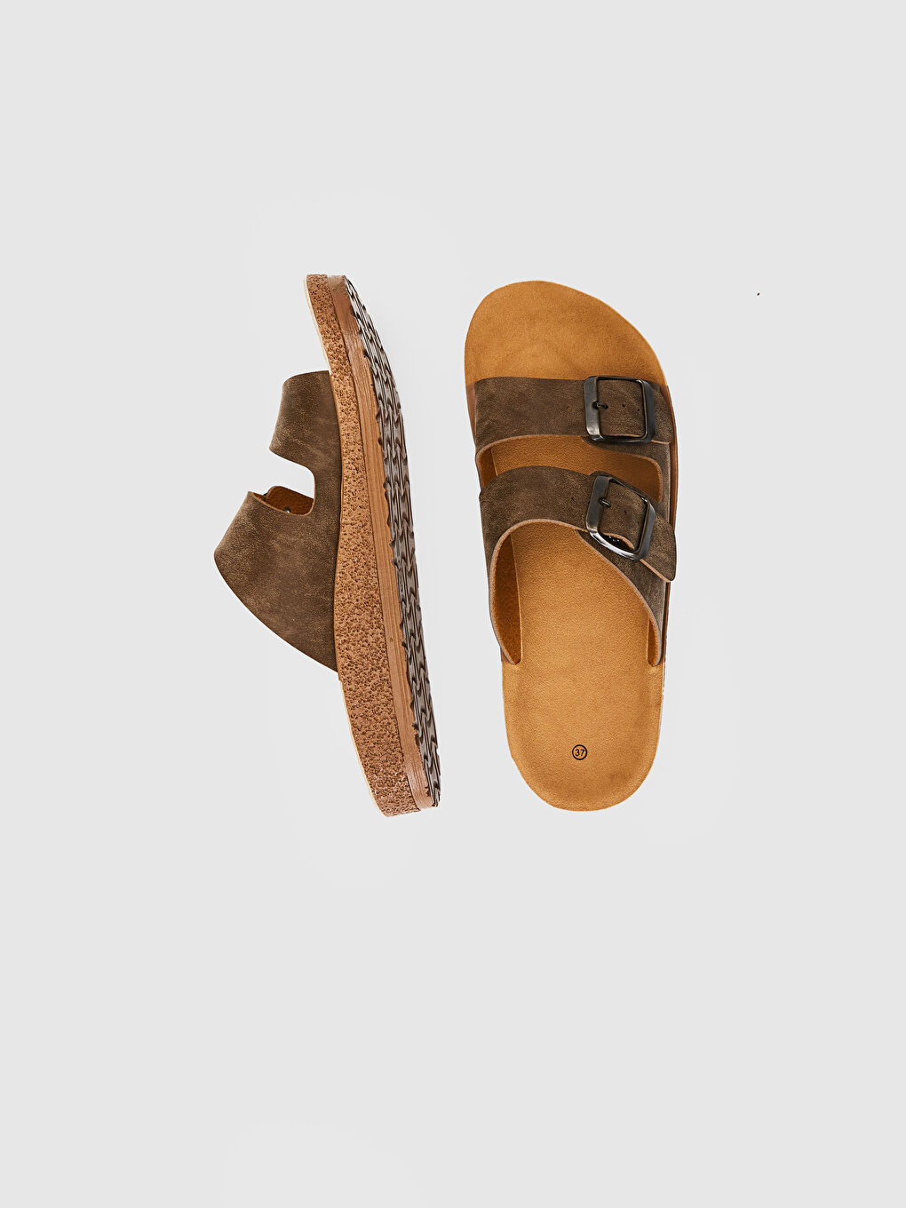 Kahverengi Kadın Çift Bantlı Kalın Taban Terlik-1