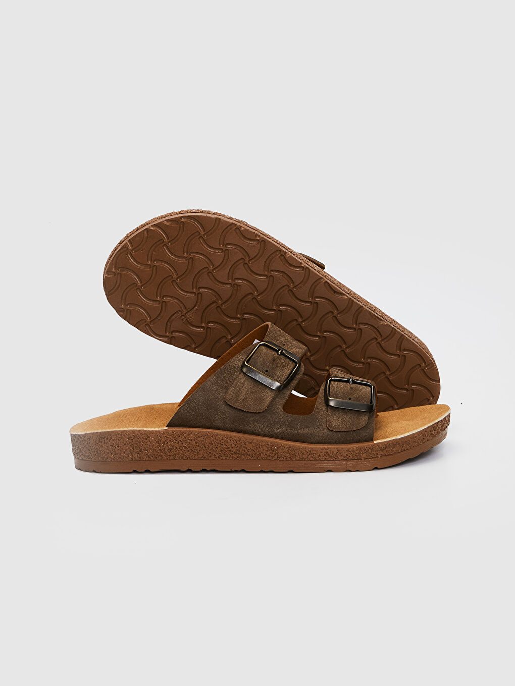 Kahverengi Kadın Çift Bantlı Kalın Taban Terlik-2