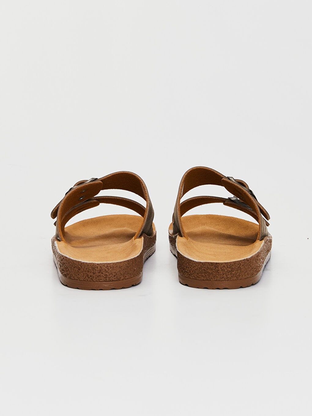 Kahverengi Kadın Çift Bantlı Kalın Taban Terlik-3