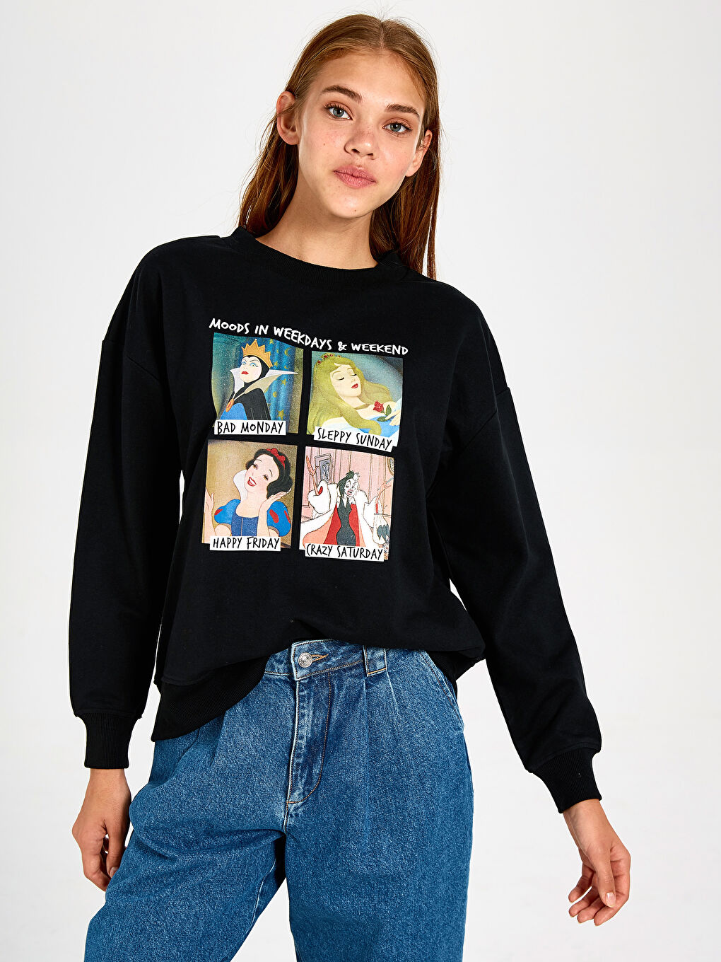 Siyah Bisiklet Yaka Uzun Kollu Kadın Sweatshirt