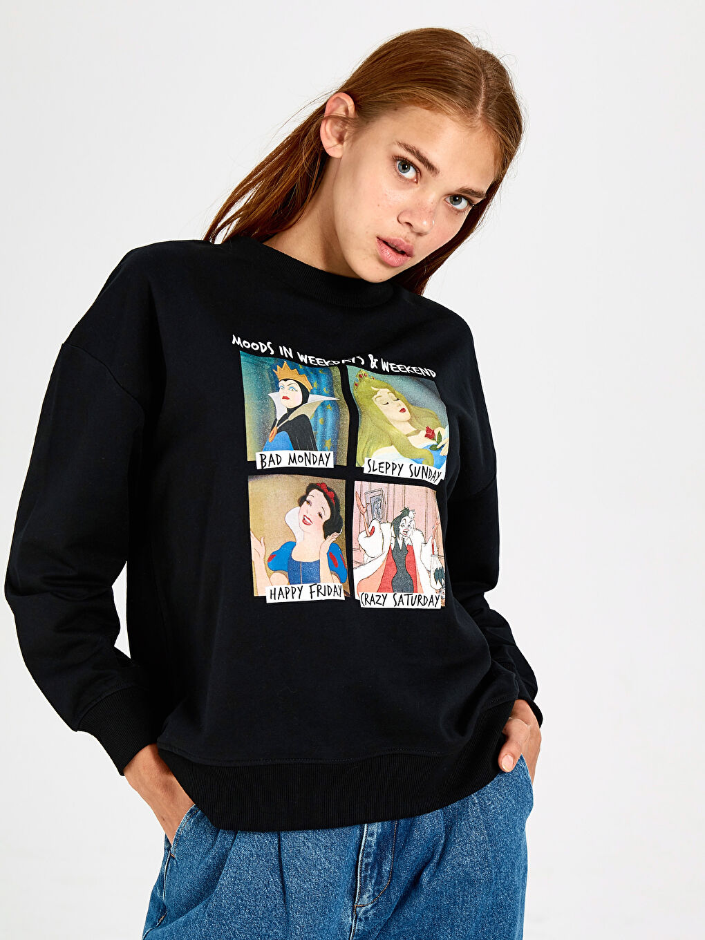 Siyah Bisiklet Yaka Uzun Kollu Kadın Sweatshirt-1