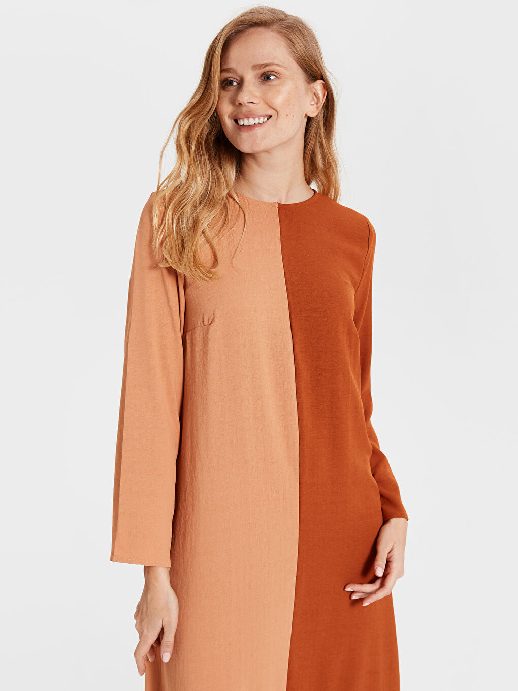 Turuncu Standart Fit Uzun Kollu Kadın Elbise-1