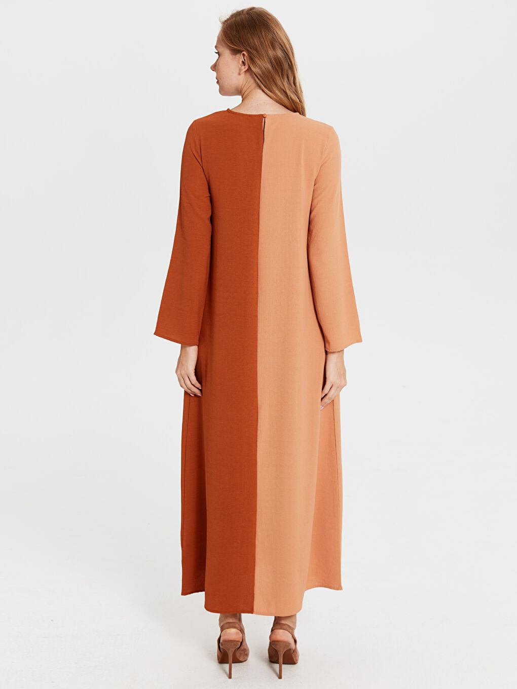 Turuncu Standart Fit Uzun Kollu Kadın Elbise-2