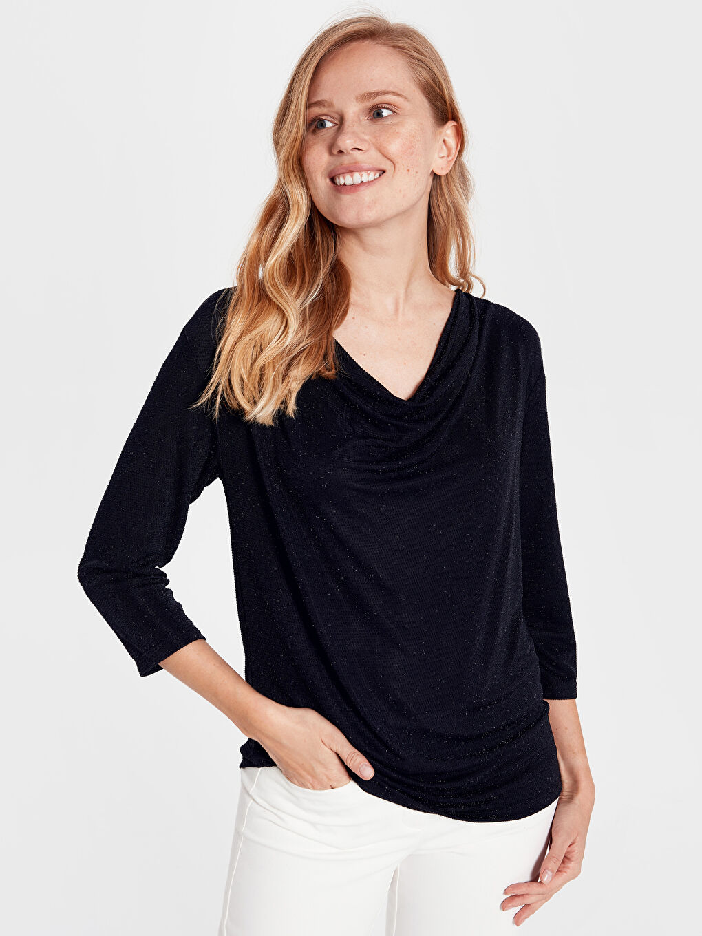 Siyah Işıltılı Süprem Uzun Kollu Kadın Tişört-2