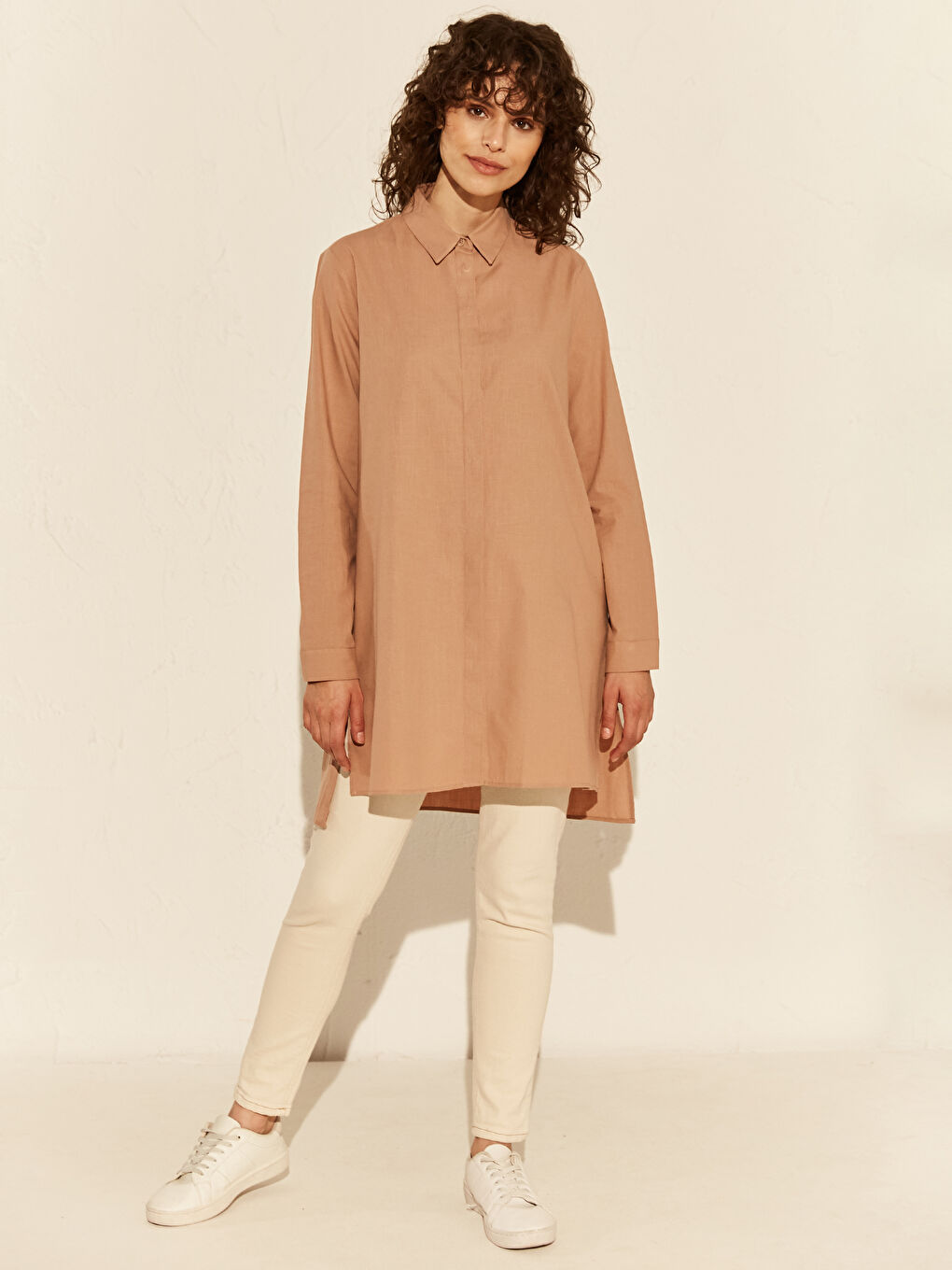 Standard Fit Long Sleeve Women's Plain Cotton Tunic-1
