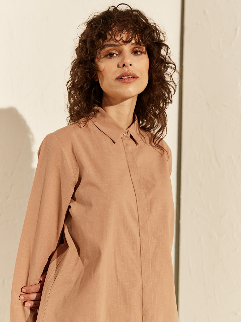 Standard Fit Long Sleeve Women's Plain Cotton Tunic-2