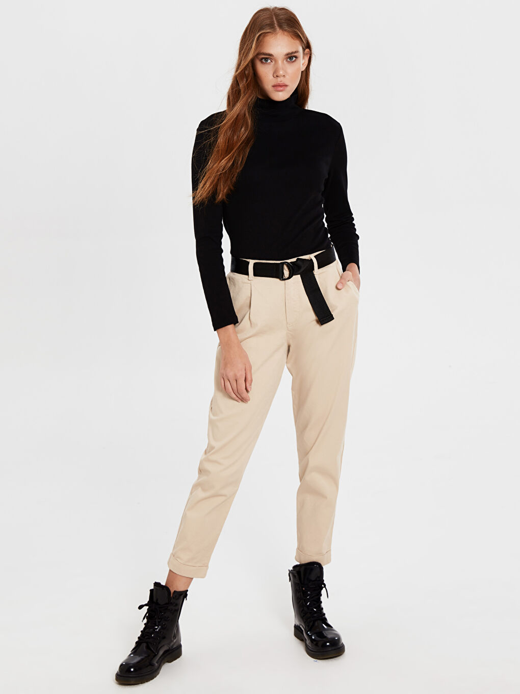 Bej Rahat Kalıp Gabardin Kadın Pantolon