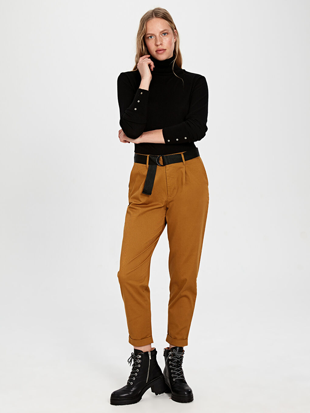 Kahverengi Rahat Kalıp Gabardin Kadın Pantolon