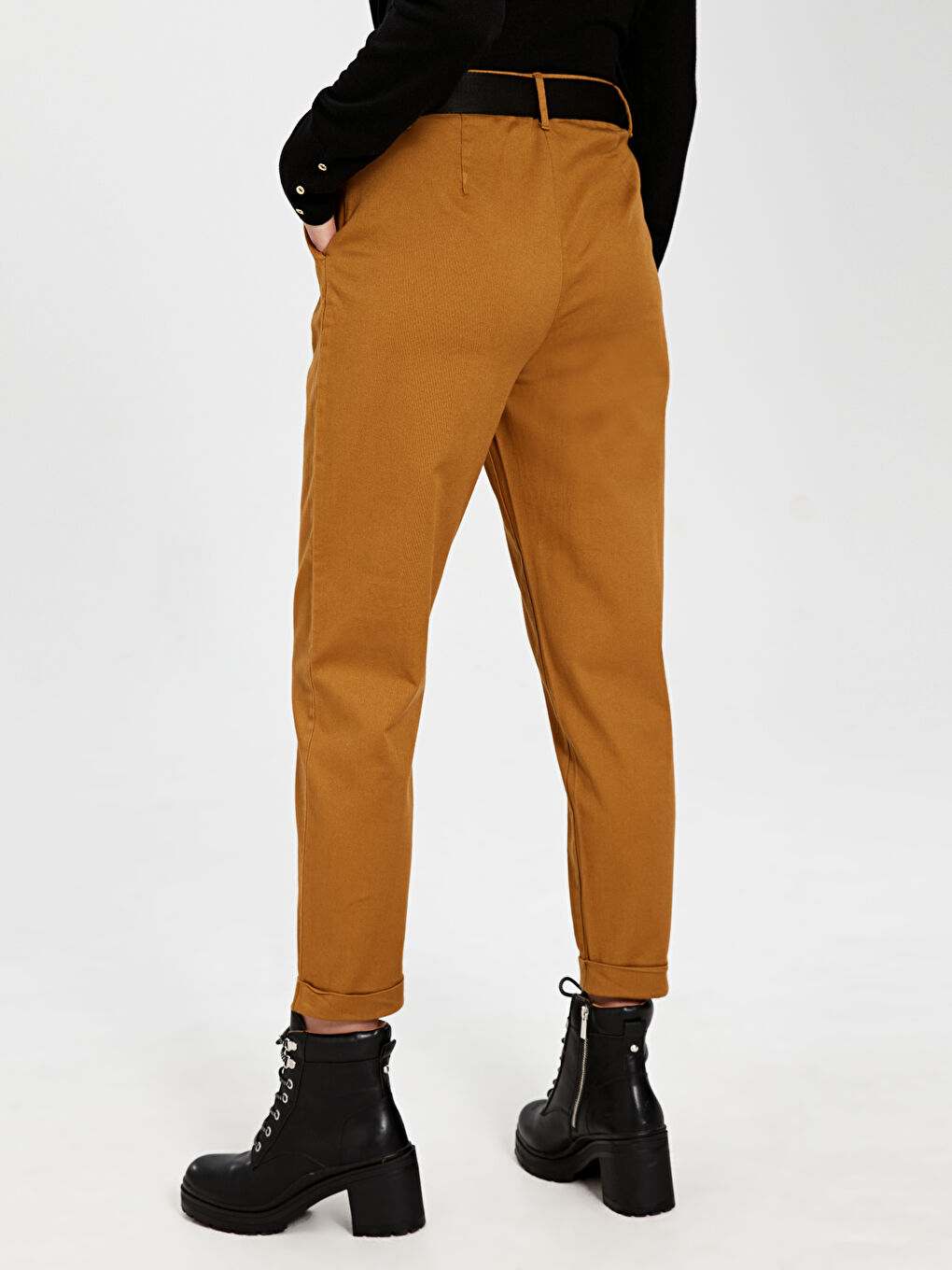 Kahverengi Rahat Kalıp Gabardin Kadın Pantolon-2