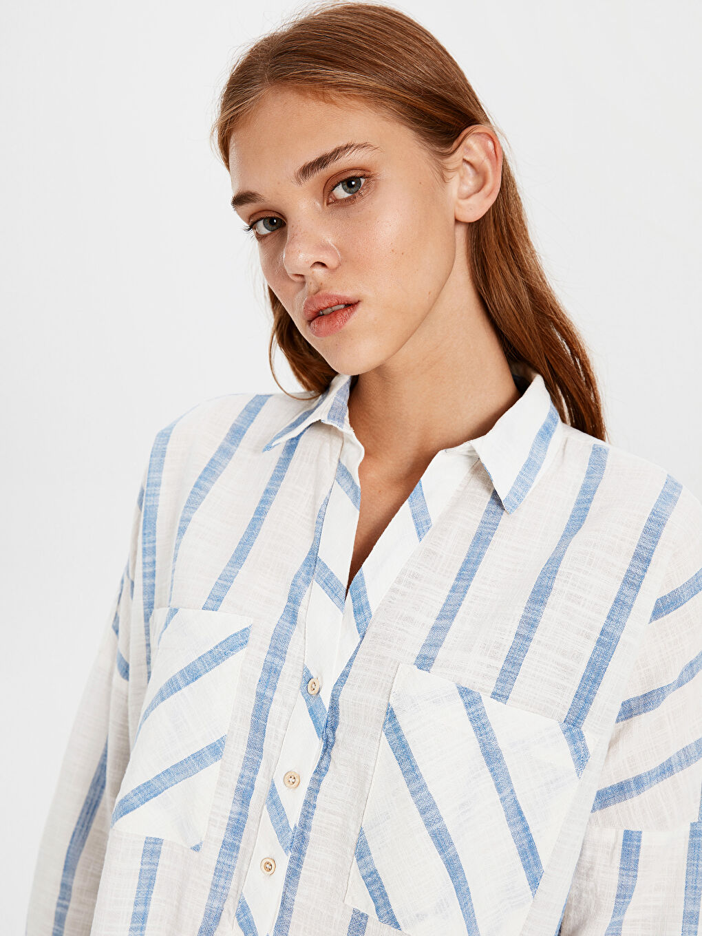 Mavi Rahat Kalıp Uzun Kollu Poplin Kadın Gömlek-1