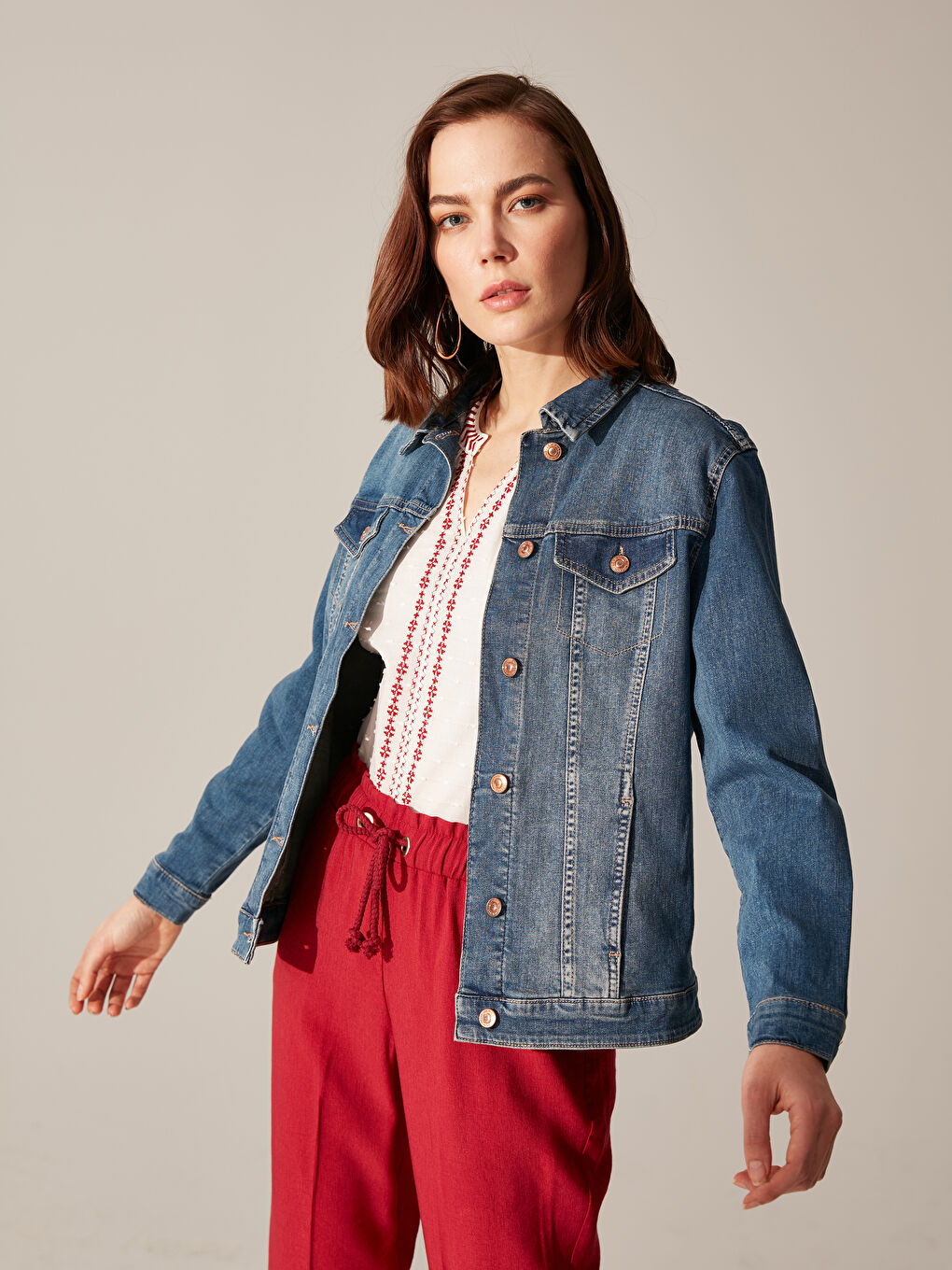 İndigo Uzun Kollu Kadın Jean Ceket