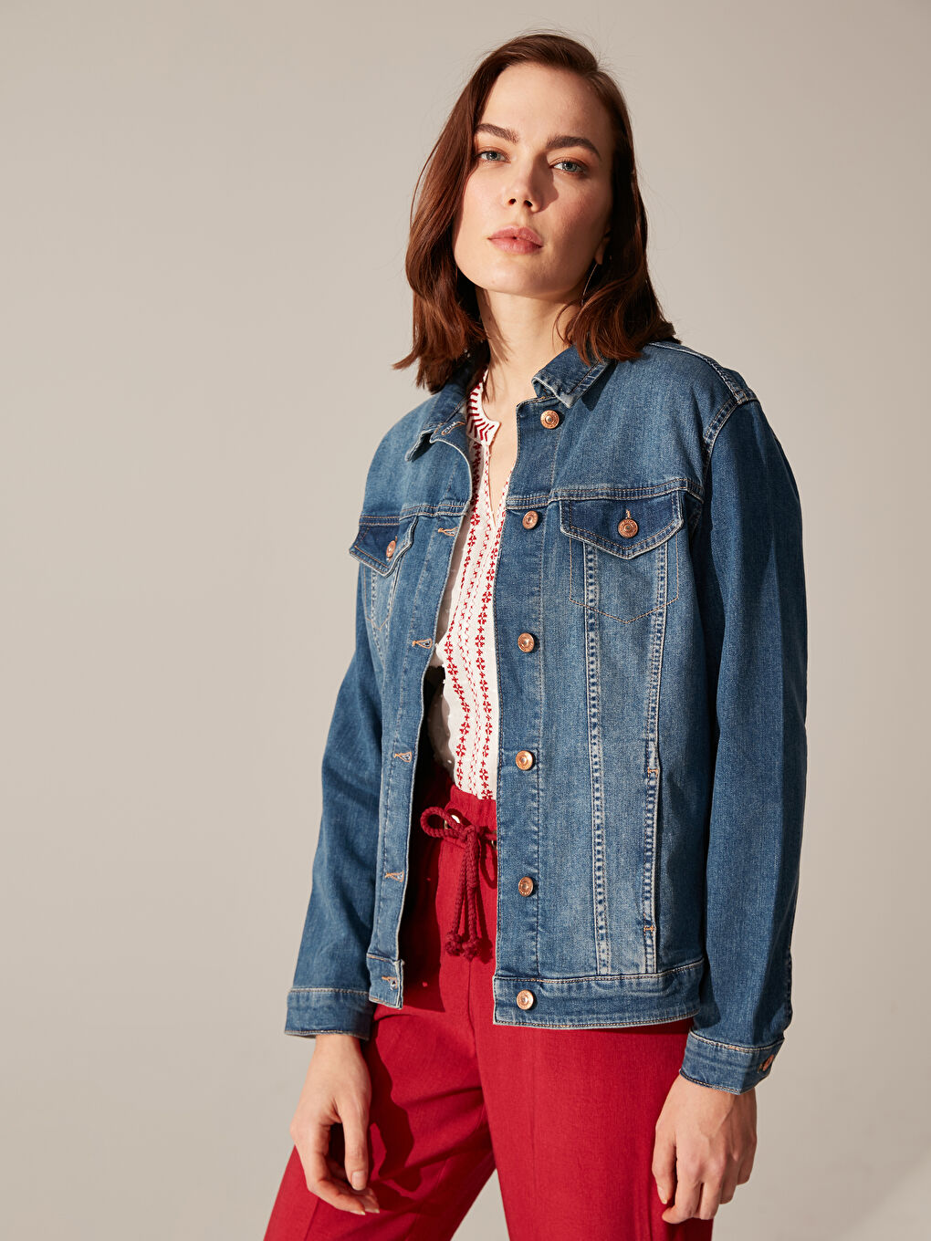 İndigo Uzun Kollu Kadın Jean Ceket-1