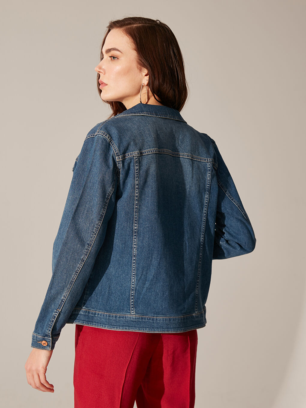 İndigo Uzun Kollu Kadın Jean Ceket-4