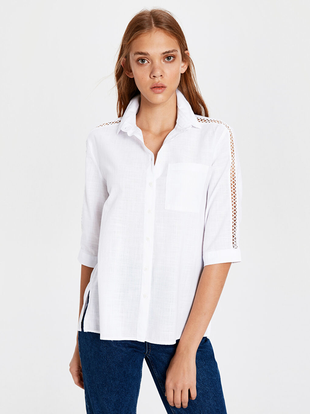 Beyaz Rahat Kalıp Uzun Kollu Poplin Kadın Gömlek