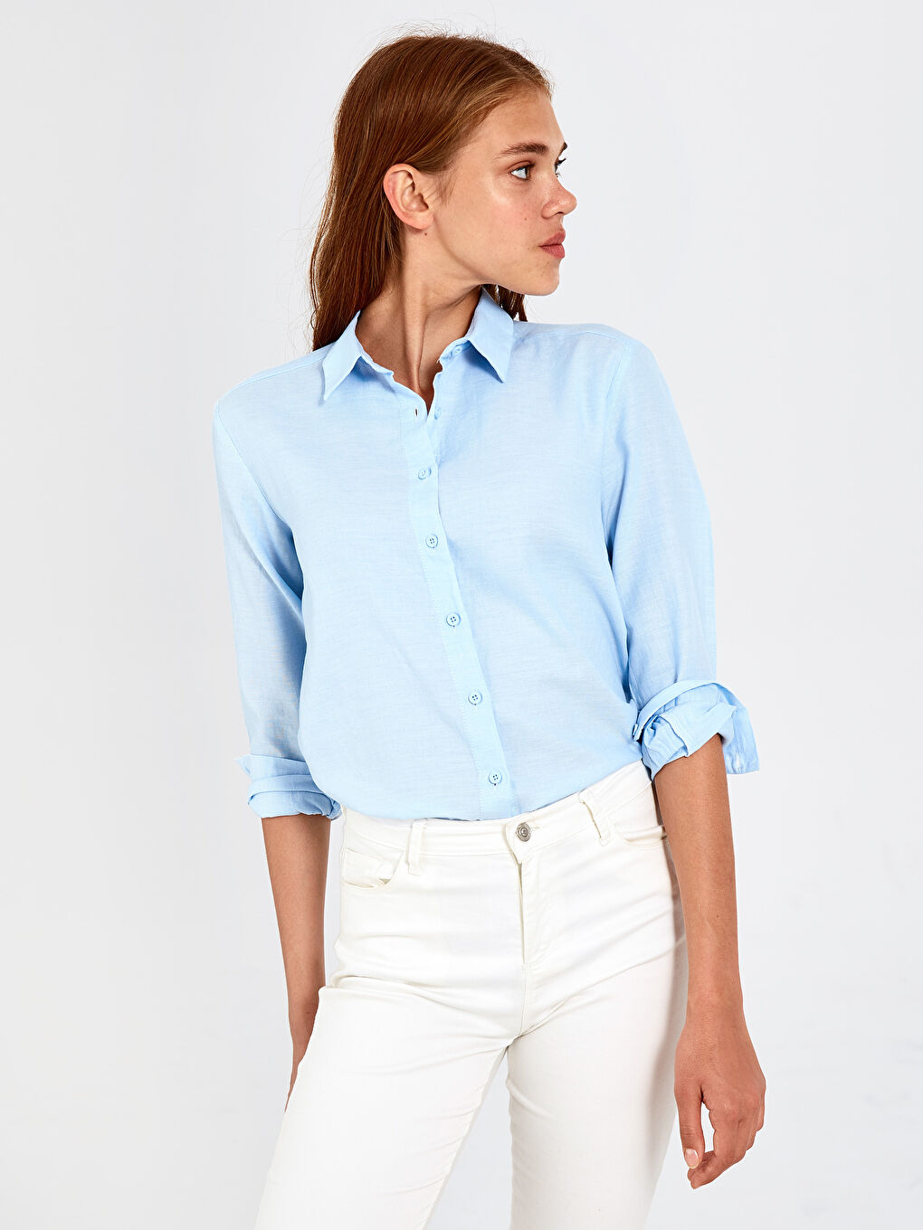 Mavi Rahat Kalıp Uzun Kollu Poplin Kadın Gömlek