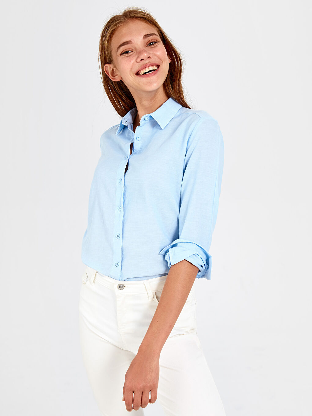 Mavi Rahat Kalıp Uzun Kollu Poplin Kadın Gömlek-1