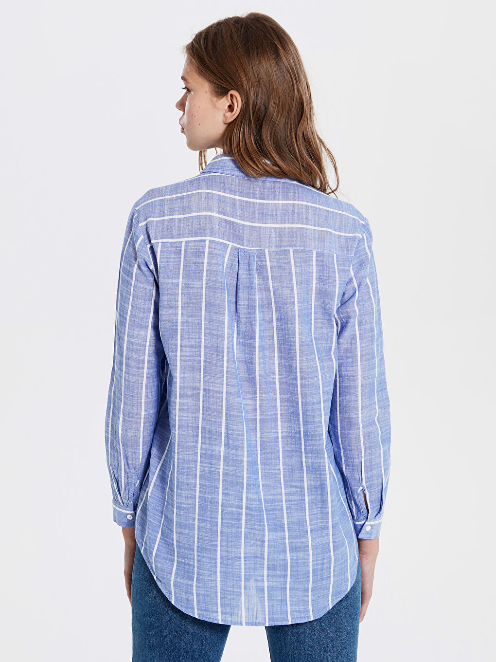 Mavi Rahat Kalıp Uzun Kollu Poplin Kadın Gömlek-2