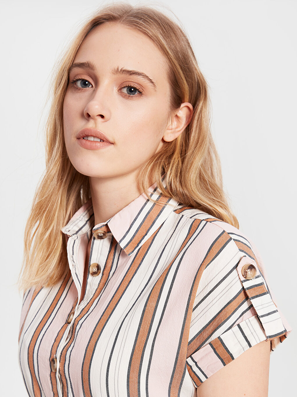 Pembe Standart Fit Kısa Kollu Poplin Kadın Gömlek Elbise-2