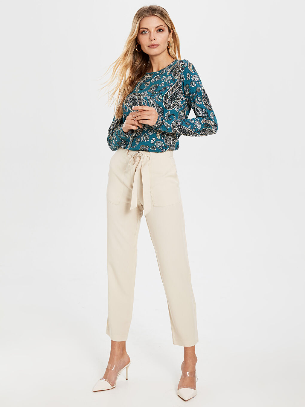 Yeşil Uzun Kollu Bisiklet Yaka Tişört-2