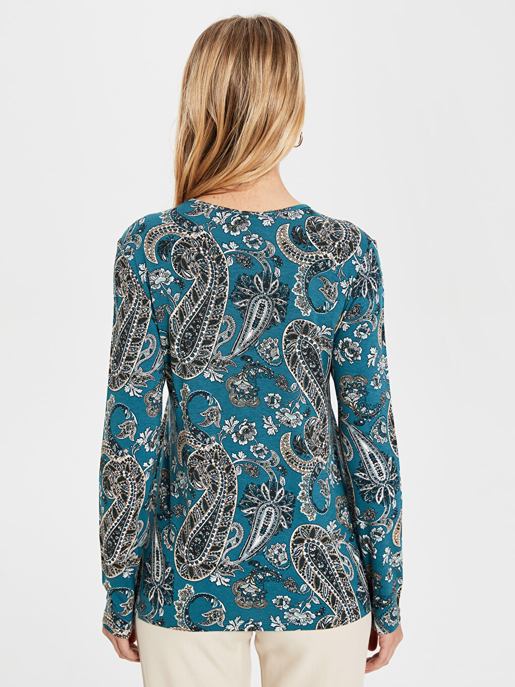 Yeşil Uzun Kollu Bisiklet Yaka Tişört-3