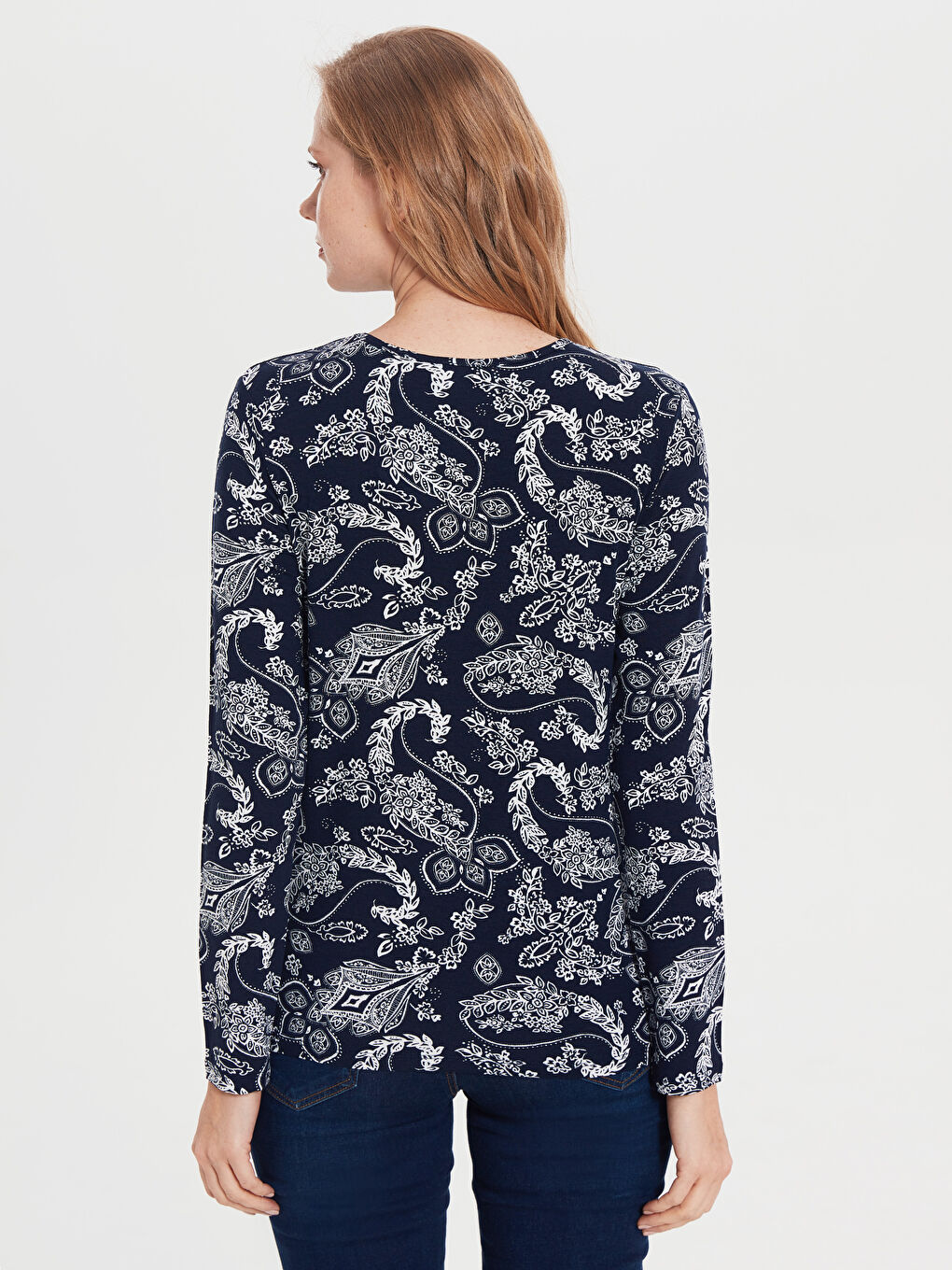 Lacivert Uzun Kollu Bisiklet Yaka Tişört-3