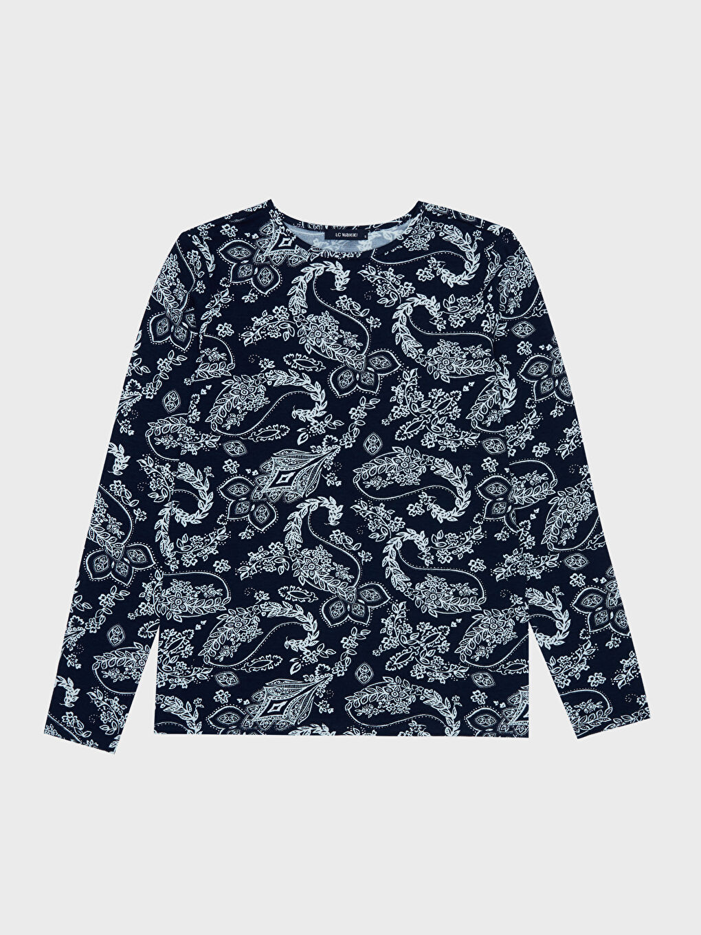 Lacivert Uzun Kollu Bisiklet Yaka Tişört-1