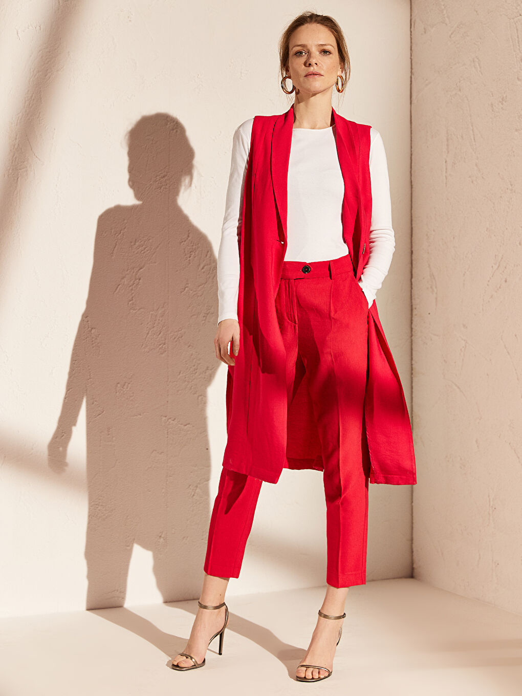 Pembe Kadın Ceket Yaka Düz Kolsuz Tunik