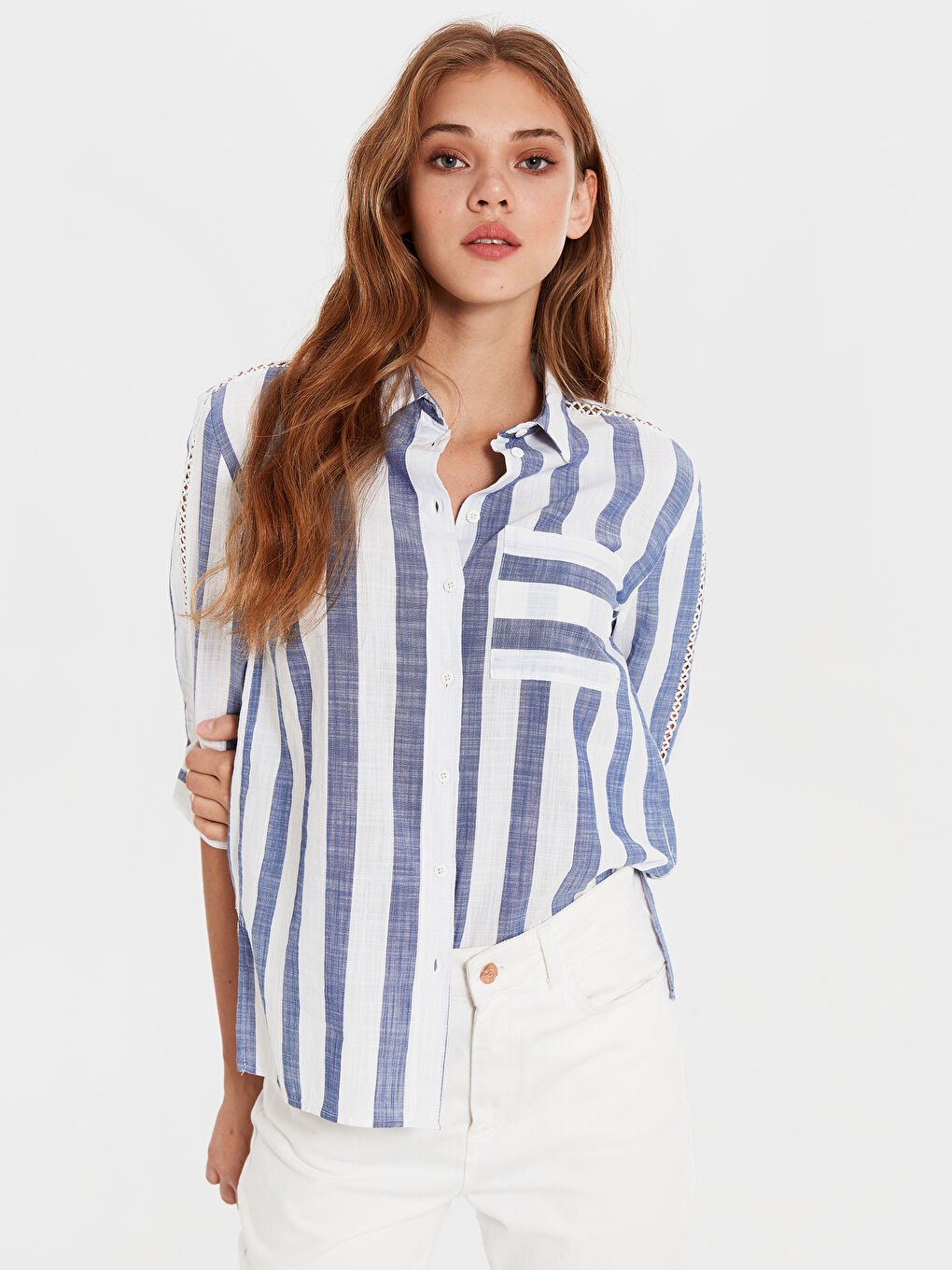Mavi Çizgili Poplin Gömlek