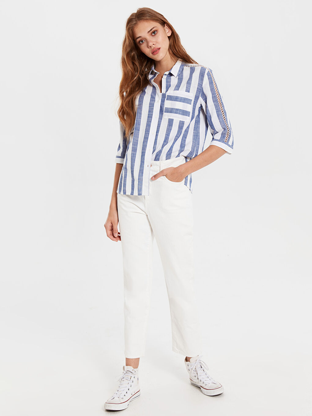 Mavi Çizgili Poplin Gömlek-6