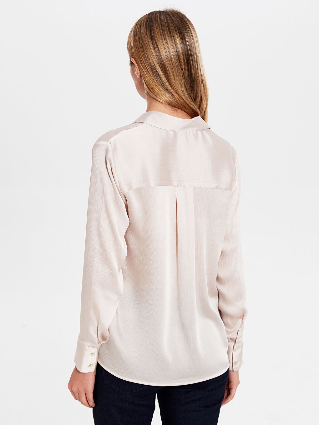 Gri Gömlek Yaka Standart Fit Uzun Kollu Kadın Gömlek-4