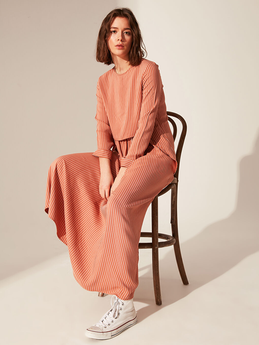 LCW Modest Striped Long Loose Viscose Dress -0SJ258Z8-DBN