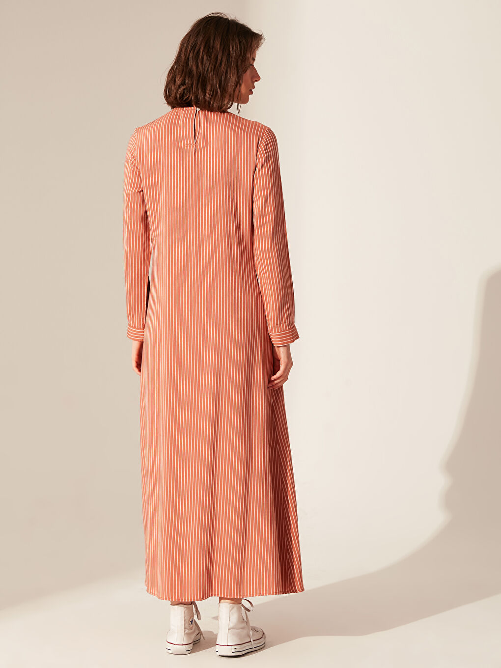 LCW Modest Striped Long Loose Viscose Dress -0SJ258Z8-DBN