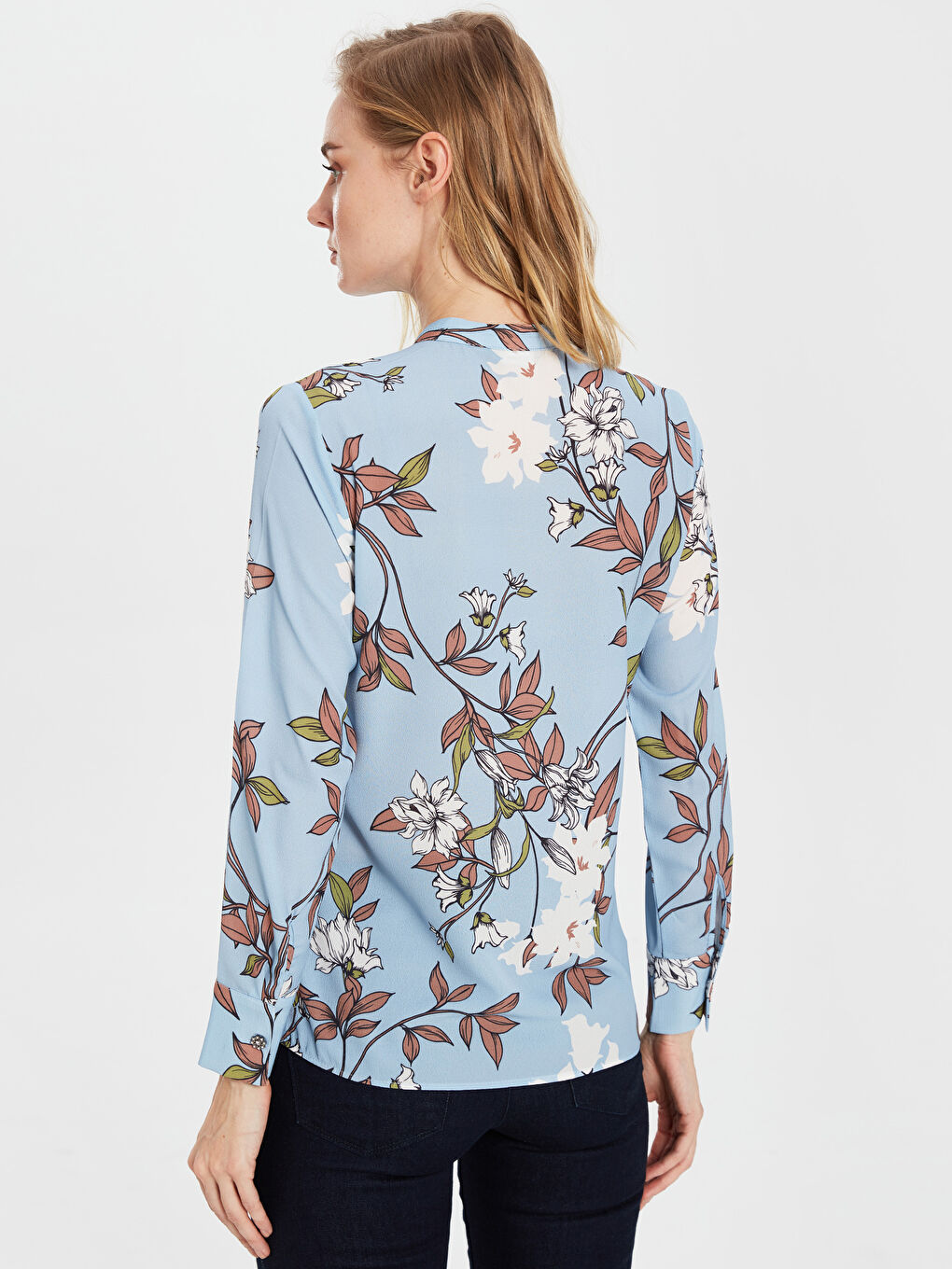 Mavi Hakim Yaka Standart Fit Uzun Kollu Kadın Bluz-3