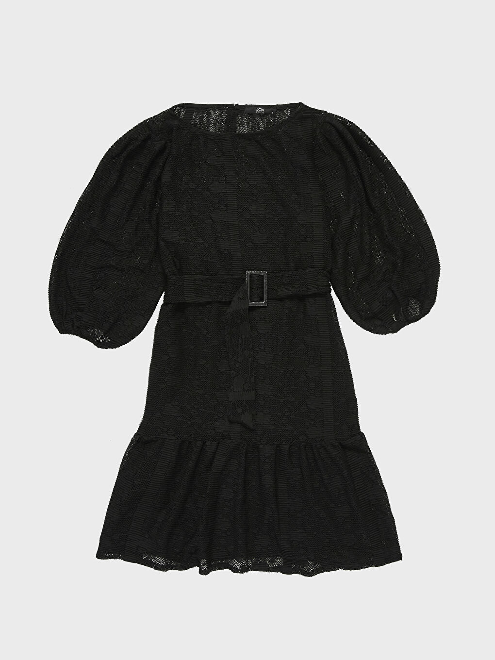 Siyah Kayık Yaka Standart Fit Dantel Kadın Elbise-4