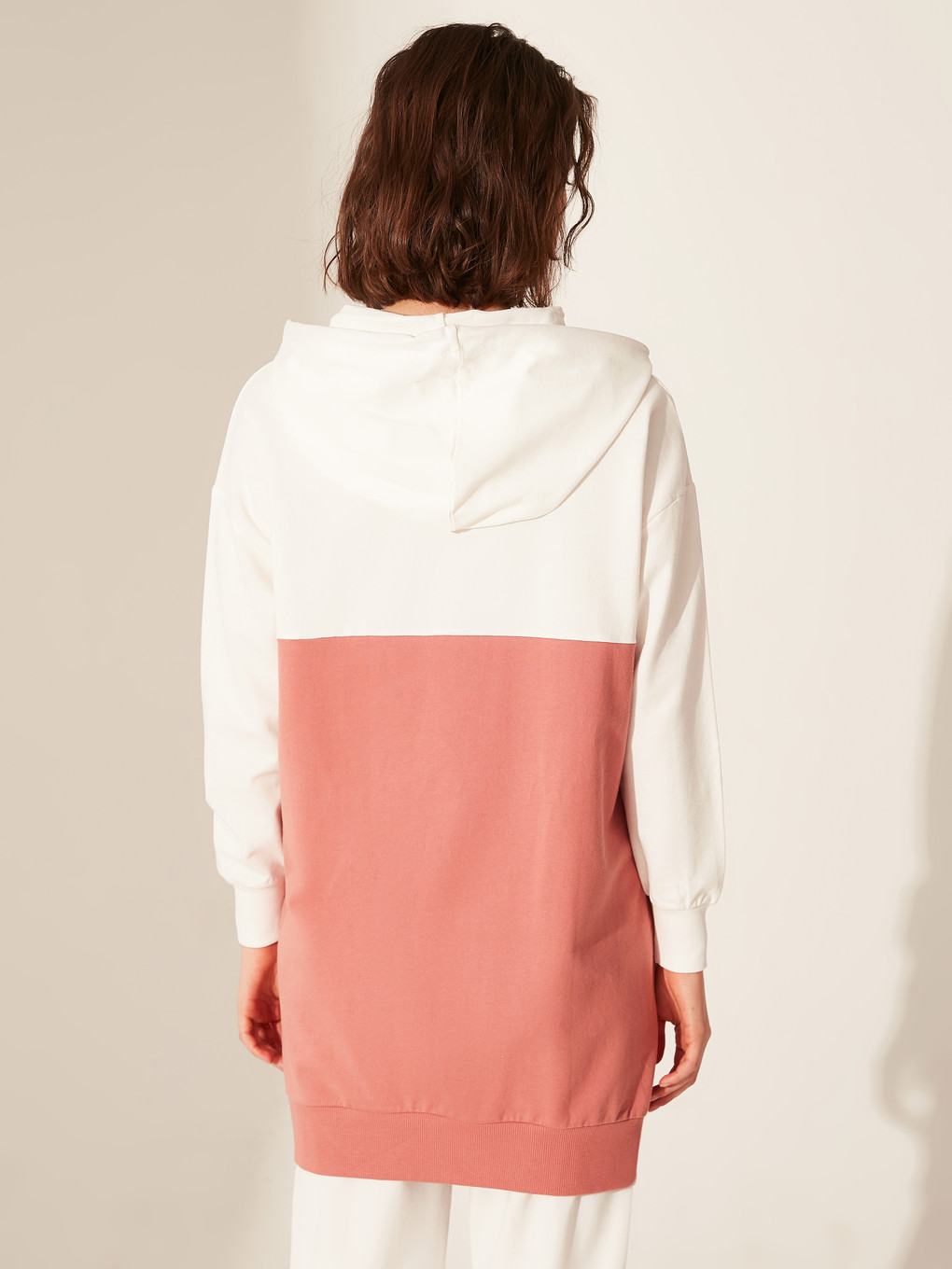 Pembe Renk Bloklu Kapüşonlu Oversize Sweatshirt-3