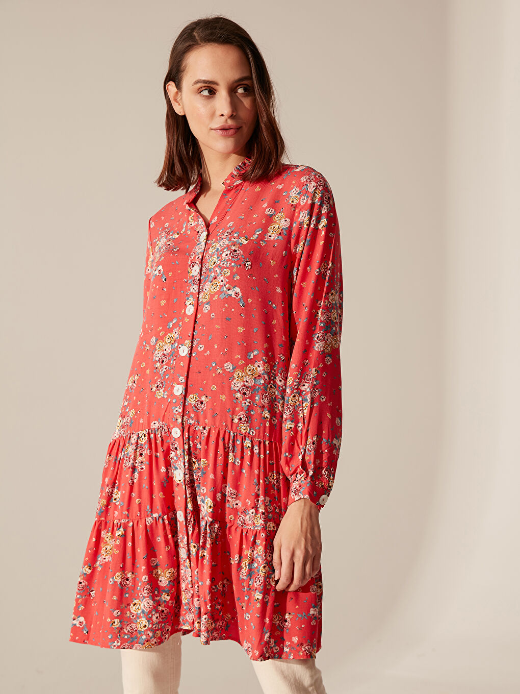 Henley Neckline Long Sleeve Women's Tunic-1